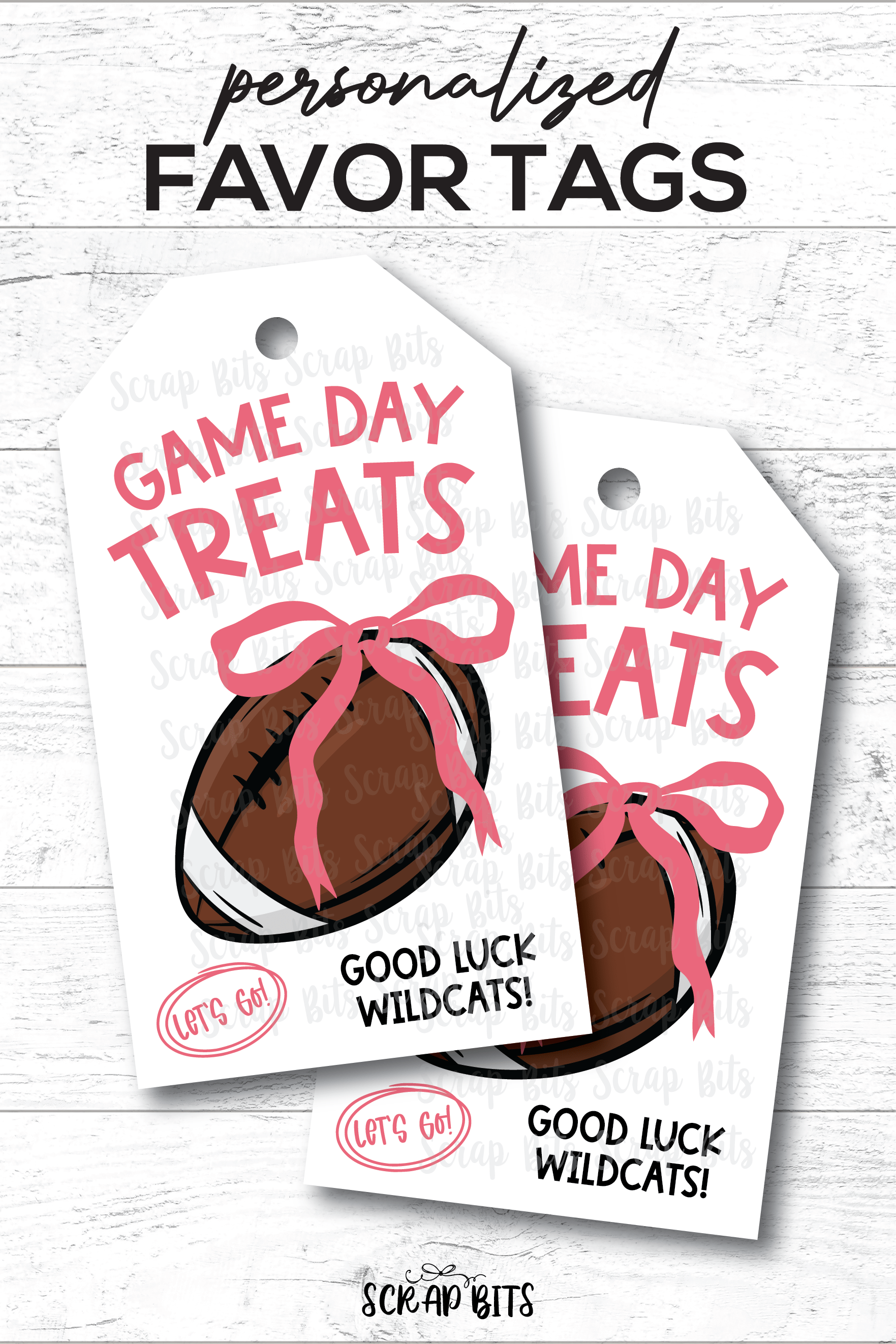 Football Game Day Tags, Coquette Bow, Good Luck Treat Bag Tags - Scrap Bits
