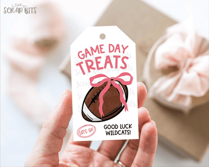 Football Game Day Tags, Coquette Bow, Good Luck Treat Bag Tags - Scrap Bits