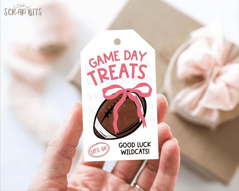 Football Game Day Tags, Coquette Bow, Good Luck Treat Bag Tags - Scrap Bits