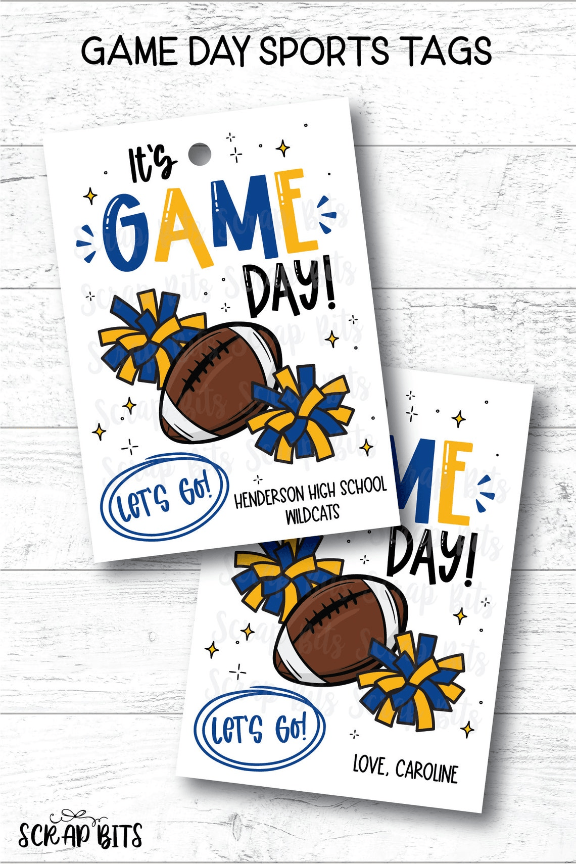 Football Game Day Tags, Football & Pom Poms, Football Treat Bag Tags - Scrap Bits