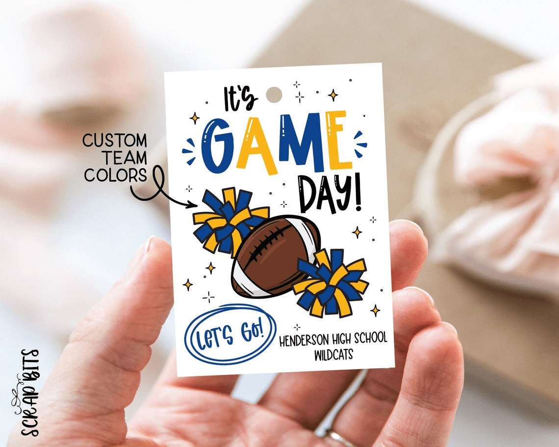 Football Game Day Tags, Football & Pom Poms, Football Treat Bag Tags - Scrap Bits