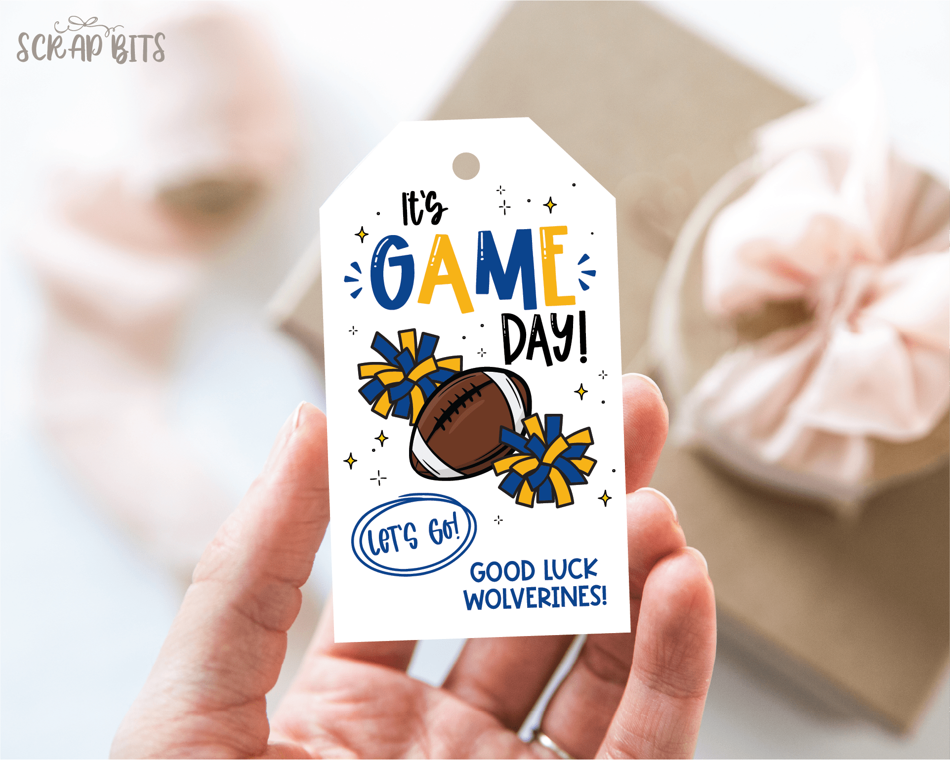 Football Game Day Tags, Let's Go Pom Poms, Good Luck Treat Bag Tags - Scrap Bits