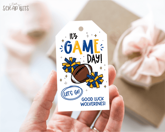 Football Game Day Tags, Let's Go Pom Poms, Good Luck Treat Bag Tags - Scrap Bits