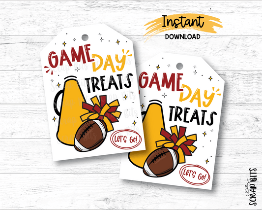 Football Game Day Tags, Maroon & Gold, Printable Football Megaphone Pom Gift Tags, Instant Download - Scrap Bits