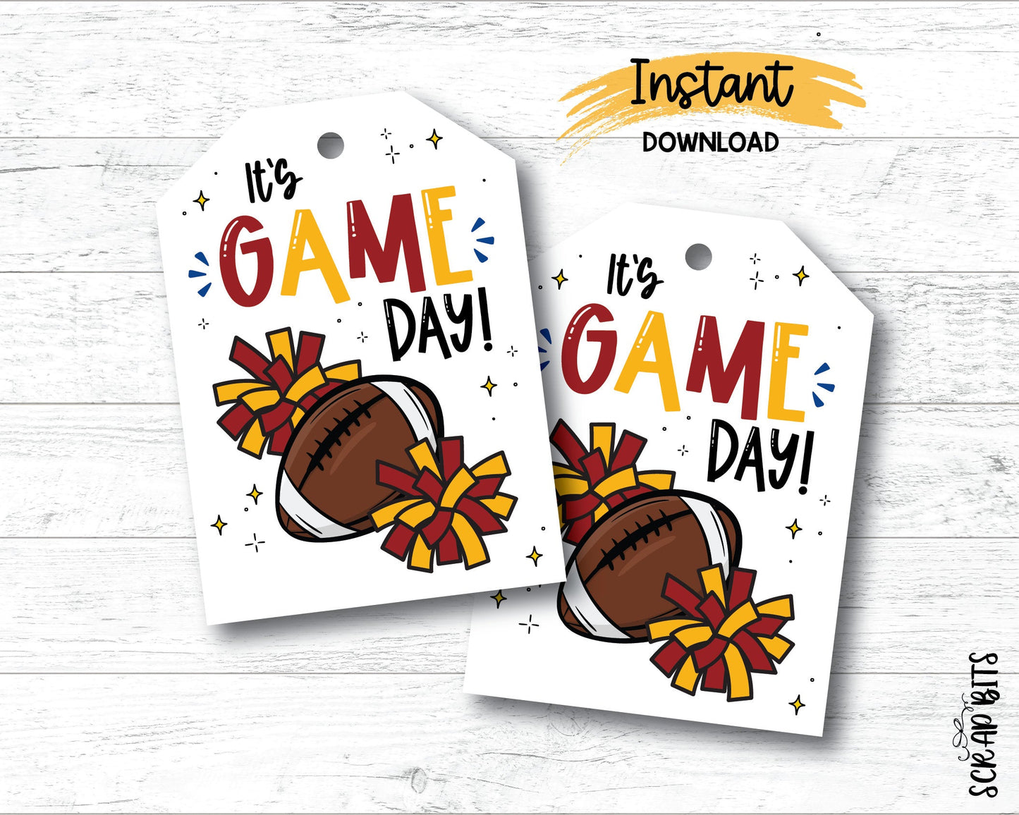 Football Game Day Tags, Maroon & Gold, Printable Football Pom Poms Gift Tags, Instant Download - Scrap Bits