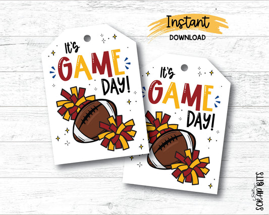 Football Game Day Tags, Maroon & Gold, Printable Football Pom Poms Gift Tags, Instant Download - Scrap Bits