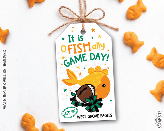 Football Goldfish Game Day Gift Tags, Good Luck Treat Bag Labels - Scrap Bits
