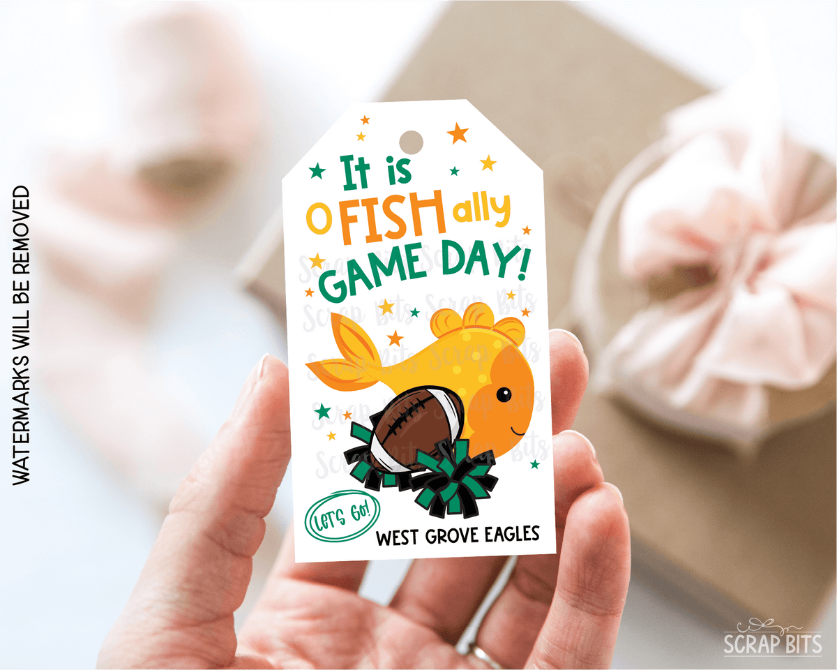 Football Goldfish Game Day Gift Tags, Good Luck Treat Bag Labels - Scrap Bits