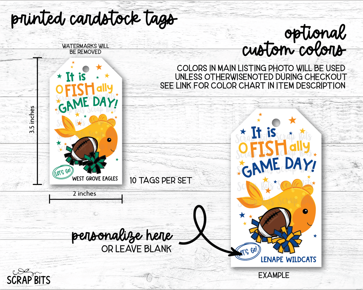 Football Goldfish Game Day Gift Tags, Good Luck Treat Bag Labels - Scrap Bits