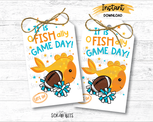 Football Goldfish Tags, It's O Fish Ally Game Day Tags, Instant Download - Scrap Bits