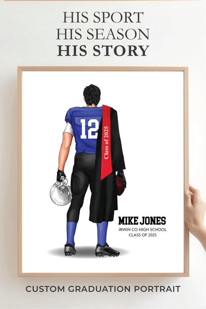 Football Graduation Portrait Print, Custom Digital Drawing - Scrap Bits