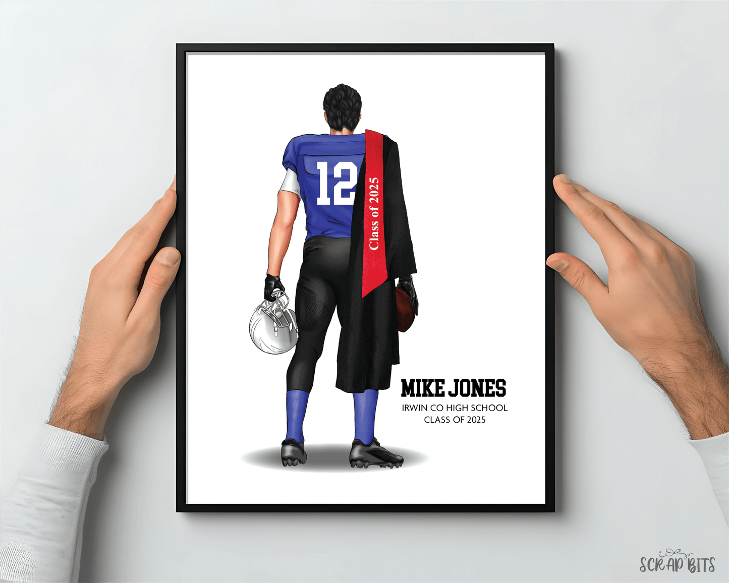 Football Graduation Portrait Print, Custom Digital Drawing - Scrap Bits