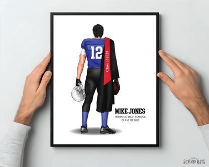 Football Graduation Portrait Print, Custom Digital Drawing - Scrap Bits