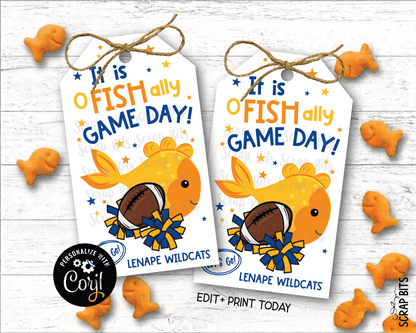 Football + Poms, Printable Game Day Gift Tags, Personalized Editable Template - Scrap Bits