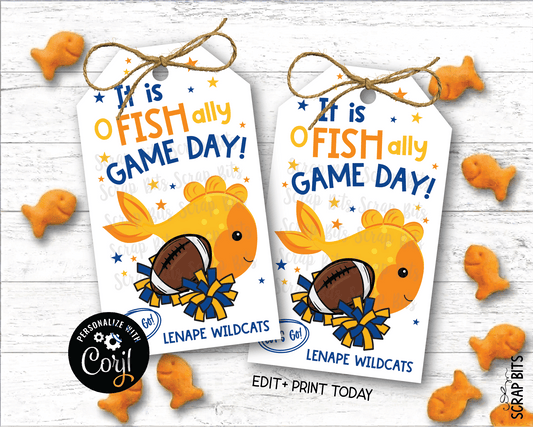 Football + Poms, Printable Game Day Gift Tags, Personalized Editable Template - Scrap Bits