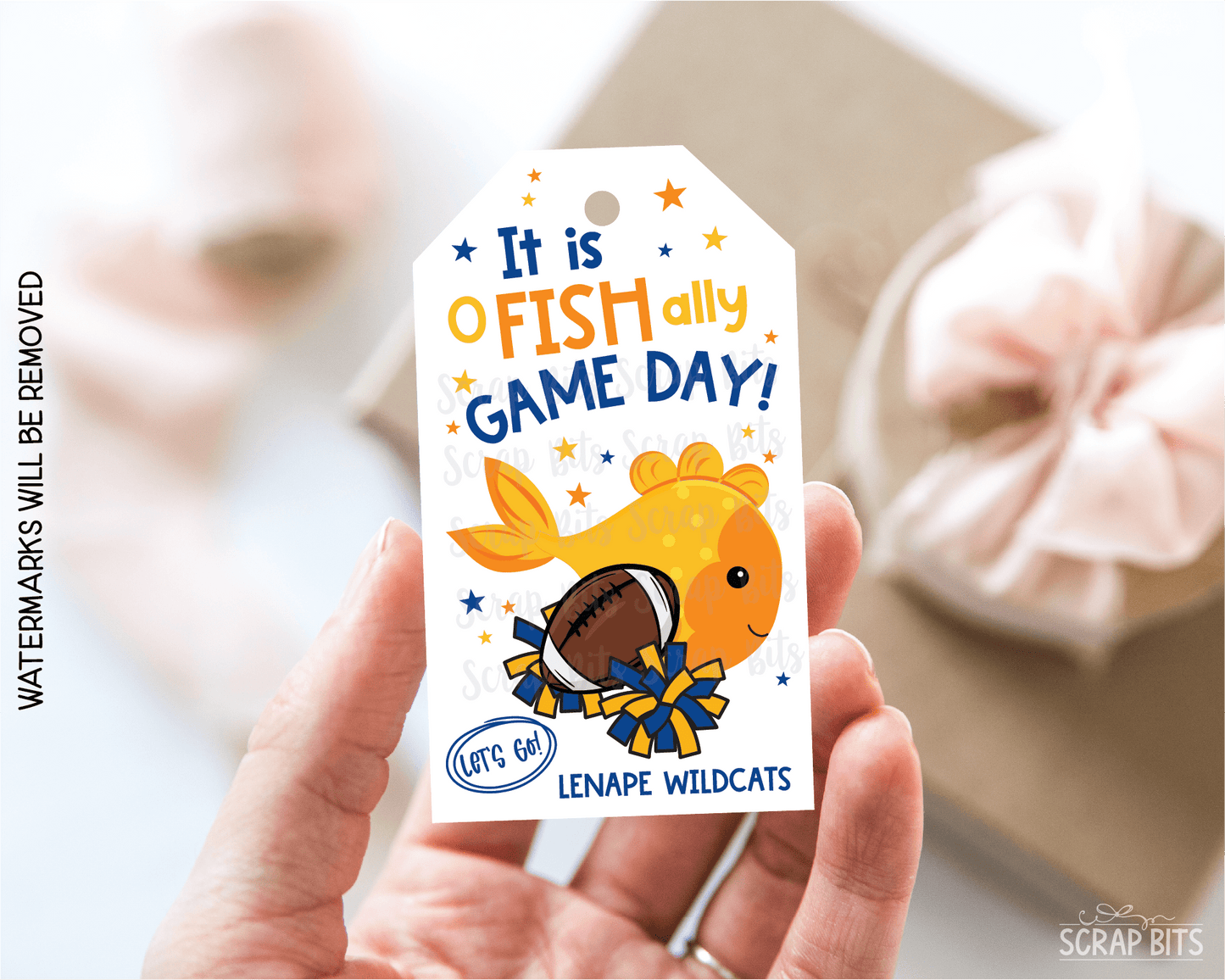 Football + Poms, Printable Game Day Gift Tags, Personalized Editable Template - Scrap Bits