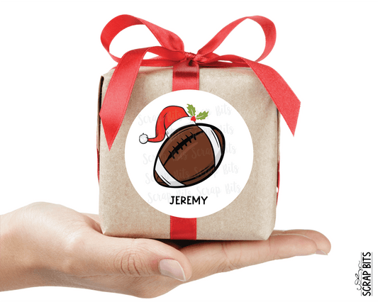 Football Santa Hat, Personalized Sports Christmas Gift Stickers or Tags - Scrap Bits