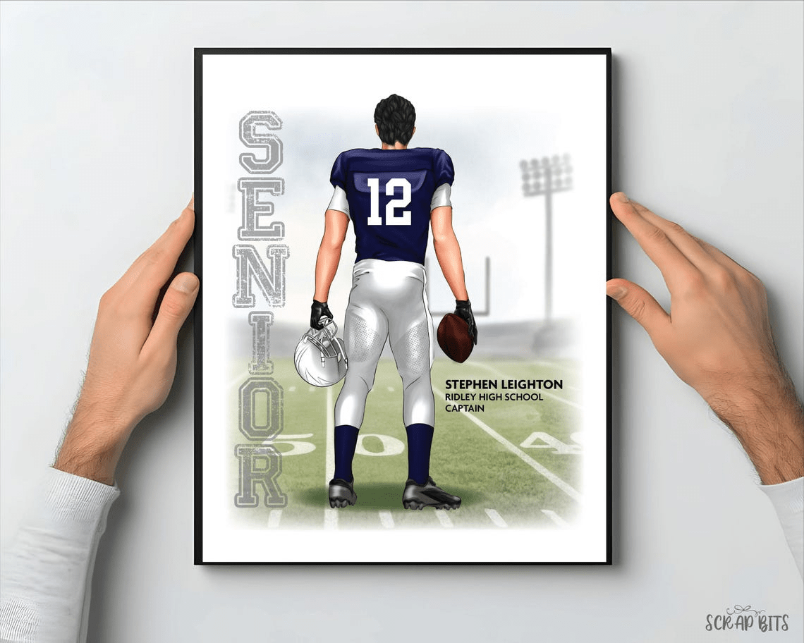 Football Senior Season Portrait Print, Custom Digital Drawing - Scrap Bits