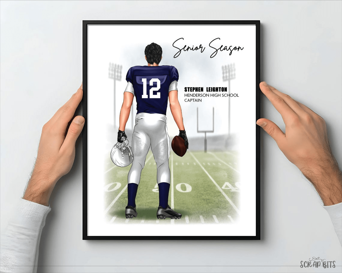 Football Senior Season Portrait Print, Custom Digital Drawing - Scrap Bits