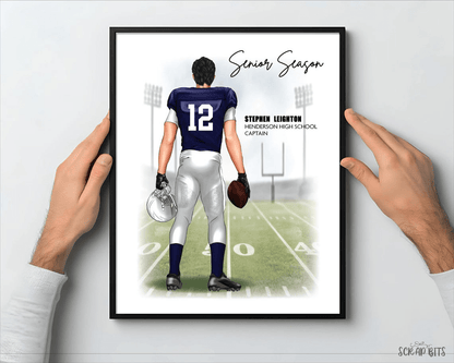 Football Senior Season Portrait Print, Custom Digital Drawing - Scrap Bits