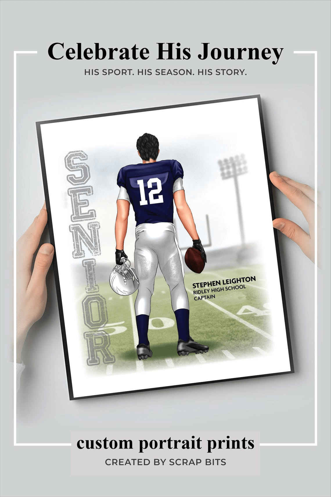 Football Senior Season Portrait Print, Custom Digital Drawing - Scrap Bits