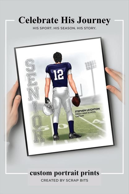 Football Senior Season Portrait Print, Custom Digital Drawing - Scrap Bits