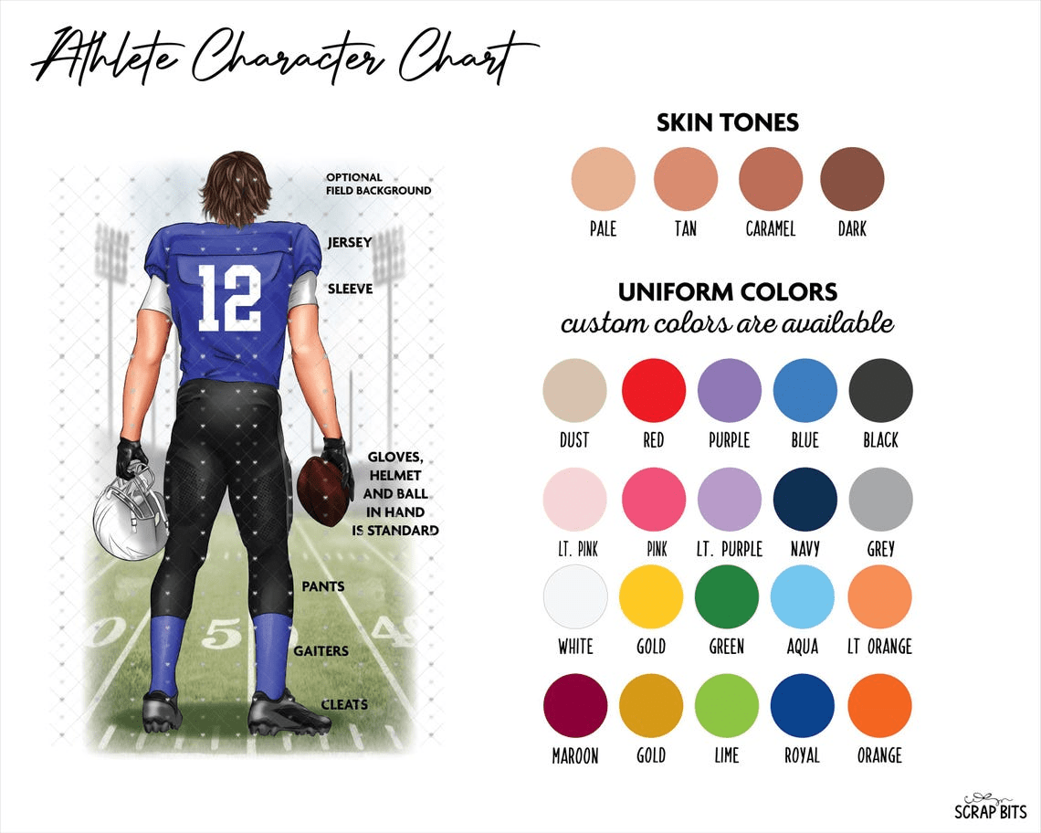 Football Senior Season Portrait Print, Custom Digital Drawing - Scrap Bits