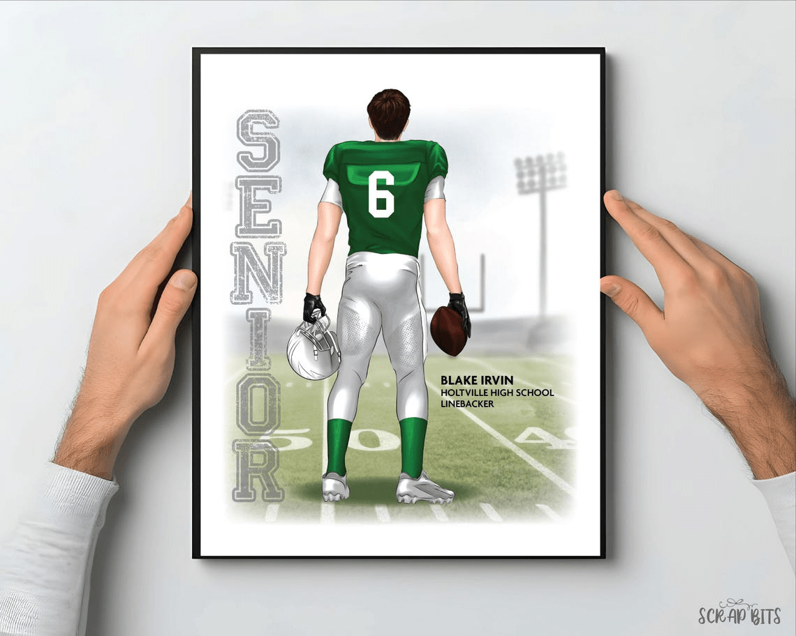 Football Senior Season Portrait Print, Custom Digital Drawing - Scrap Bits