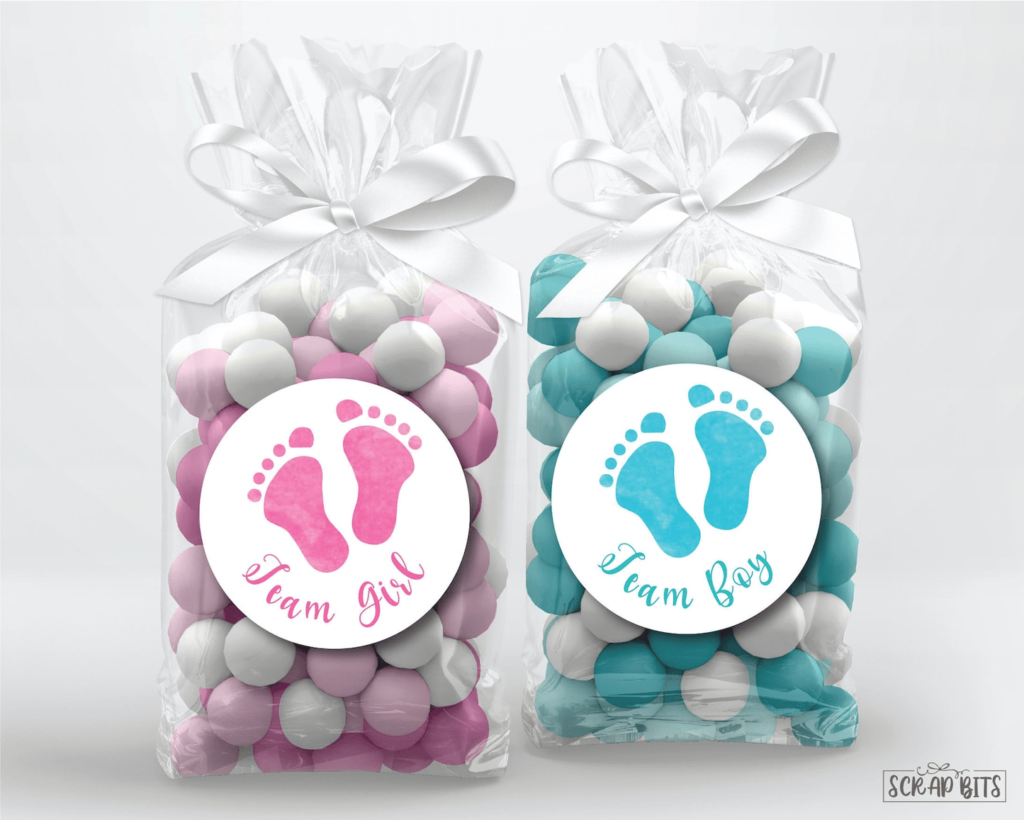 Footprints Gender Reveal Stickers, Pink & Blue - Scrap Bits