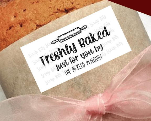 Freshly Baked Stickers, Farmhouse Script Kitchen Labels, Personalized Baking Labels - Scrap Bits