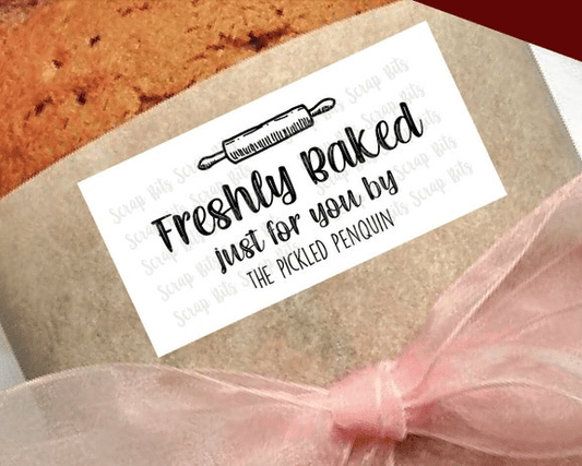 Freshly Baked Stickers, Farmhouse Script Kitchen Labels, Personalized Baking Labels - Scrap Bits