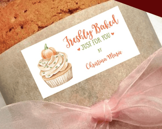 Freshly Baked Stickers, Pumpkin Cupcake . Personalized Fall Baking Labels - Scrap Bits