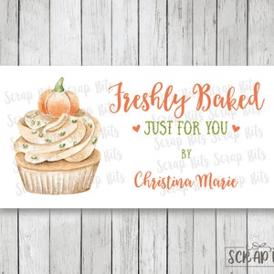 Freshly Baked Stickers, Pumpkin Cupcake . Personalized Fall Baking Labels - Scrap Bits