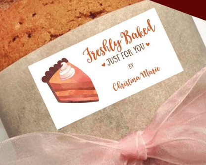 Freshly Baked Stickers, Pumpkin Pie Slice . Personalized Thanksgiving Baking Labels - Scrap Bits