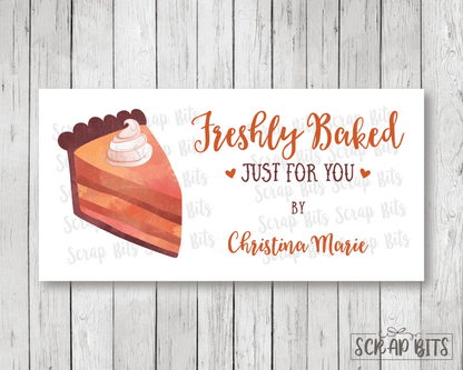 Freshly Baked Stickers, Pumpkin Pie Slice . Personalized Thanksgiving Baking Labels - Scrap Bits