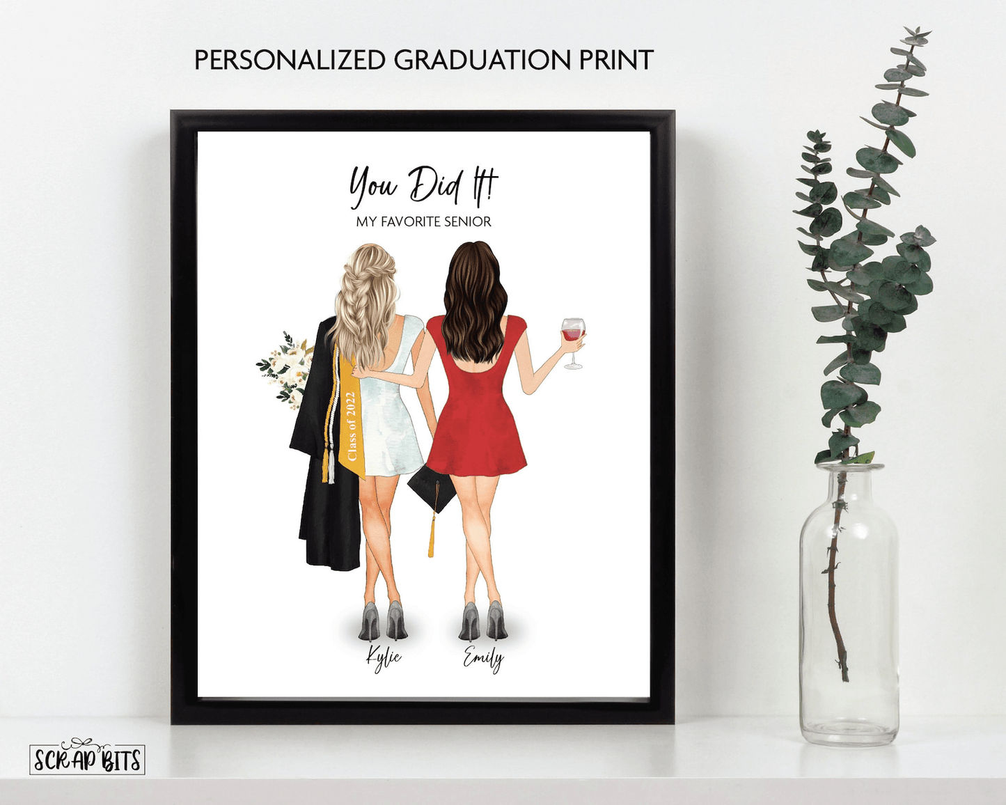 Friend Group Graduation Print, Full Body Graduate, Custom Graduation Gift . Personalized Digital Portrait Print - Scrap Bits