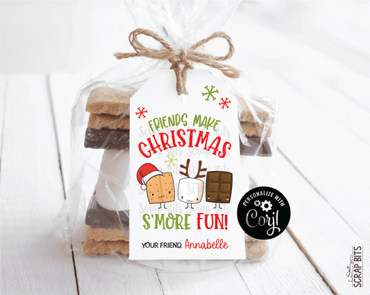 Friends Make Christmas S'more Fun, Printable Christmas Gift Tags, Instant Download Editable Template - Scrap Bits