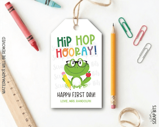 Frog Back To School Gift Tags, Hip Hip Hooray Happy First Day - Scrap Bits