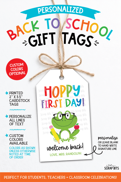 Frog Back To School Gift Tags, Hoppy First Day - Scrap Bits