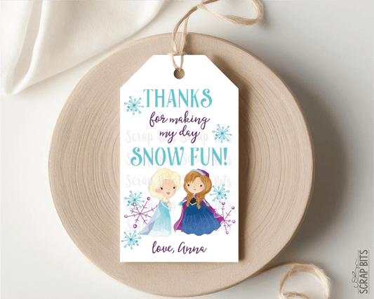 Frozen Birthday Tags, Thanks For Making My Day Snow Fun, Personalized Favor Tags - Scrap Bits