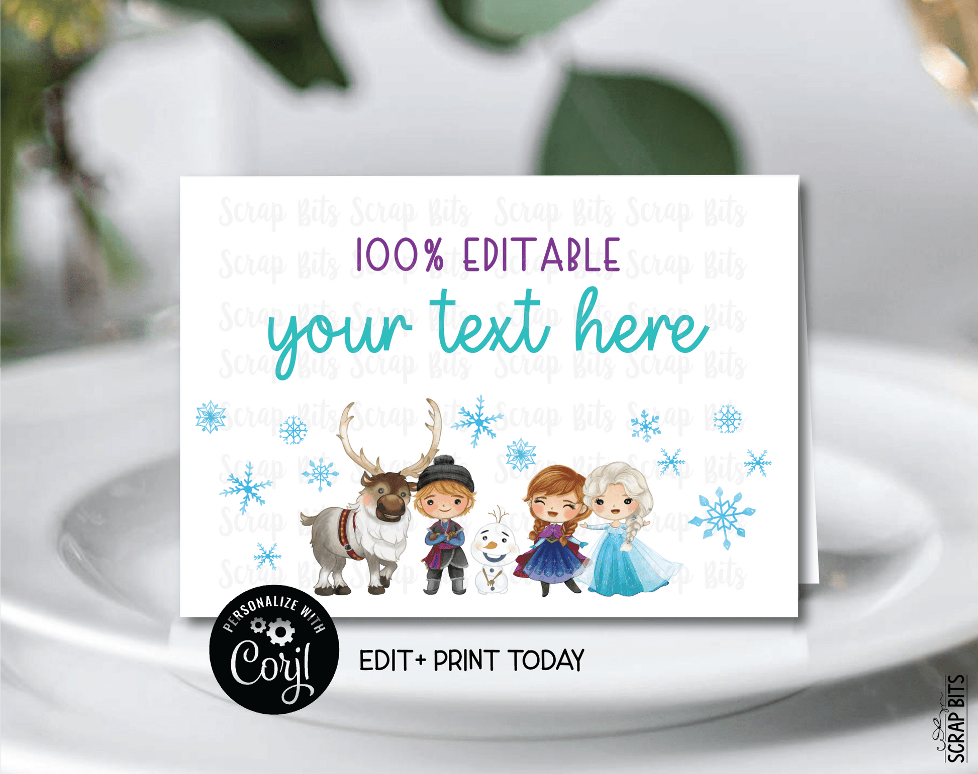 Frozen Friends Food Tent Cards, Printable Buffet Labels or Place Cards, Editable Template - Scrap Bits