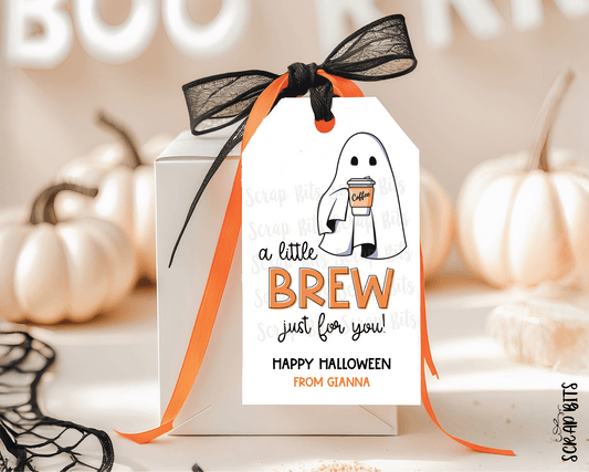 Ghost A Little Brew For You Tags . Personalized Halloween Coffee Gift Tags - Scrap Bits
