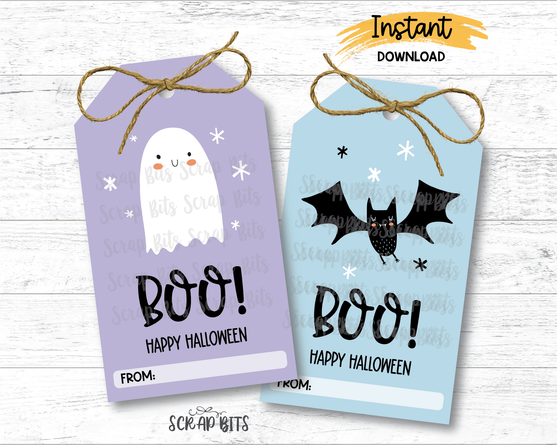 Ghost + Bat Halloween Tags, Blue and Purple, Printable Halloween Boo Tags, Instant Download (Copy) - Scrap Bits