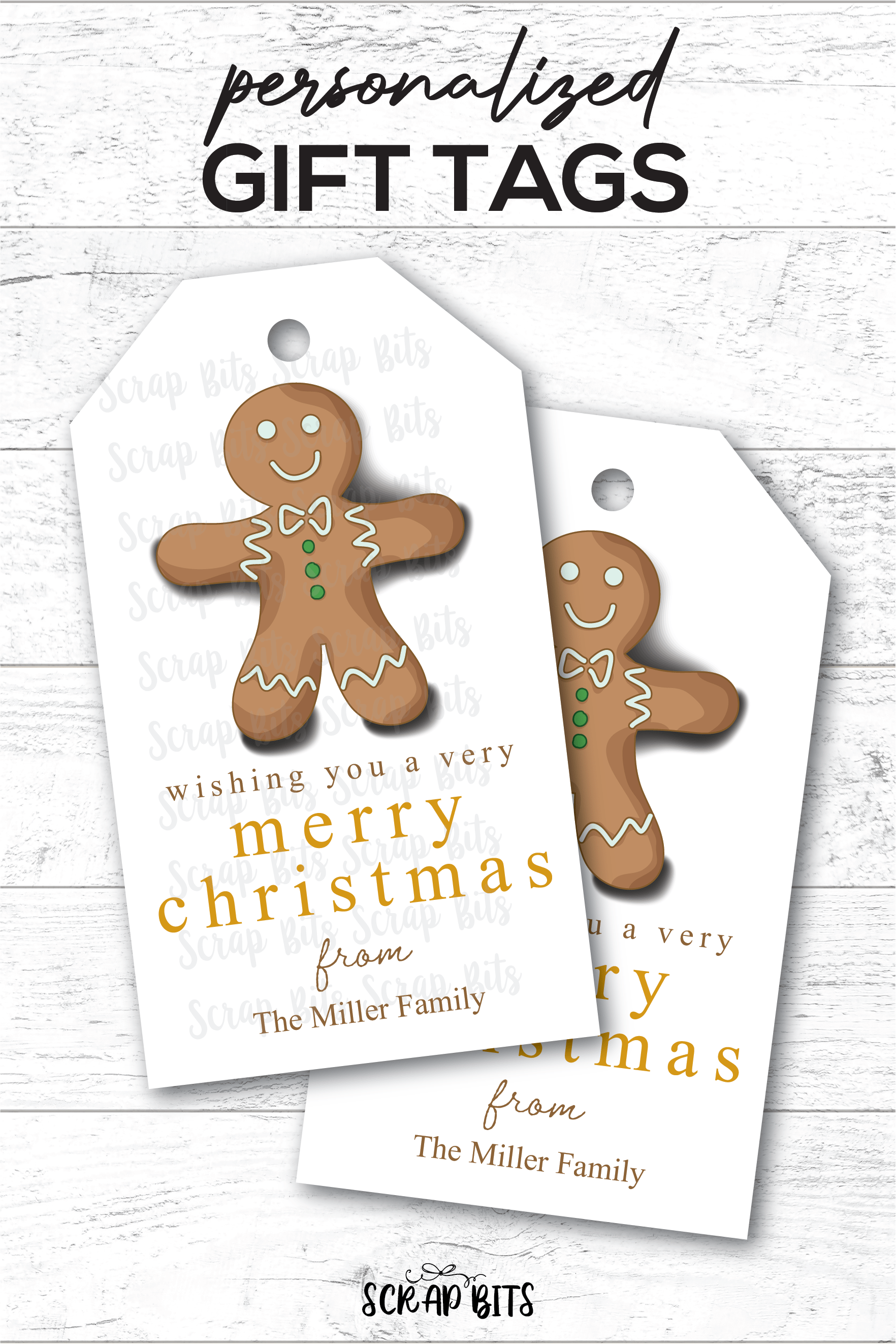 Gingerbread Cookie, Personalized Christmas Gift Tags - Scrap Bits