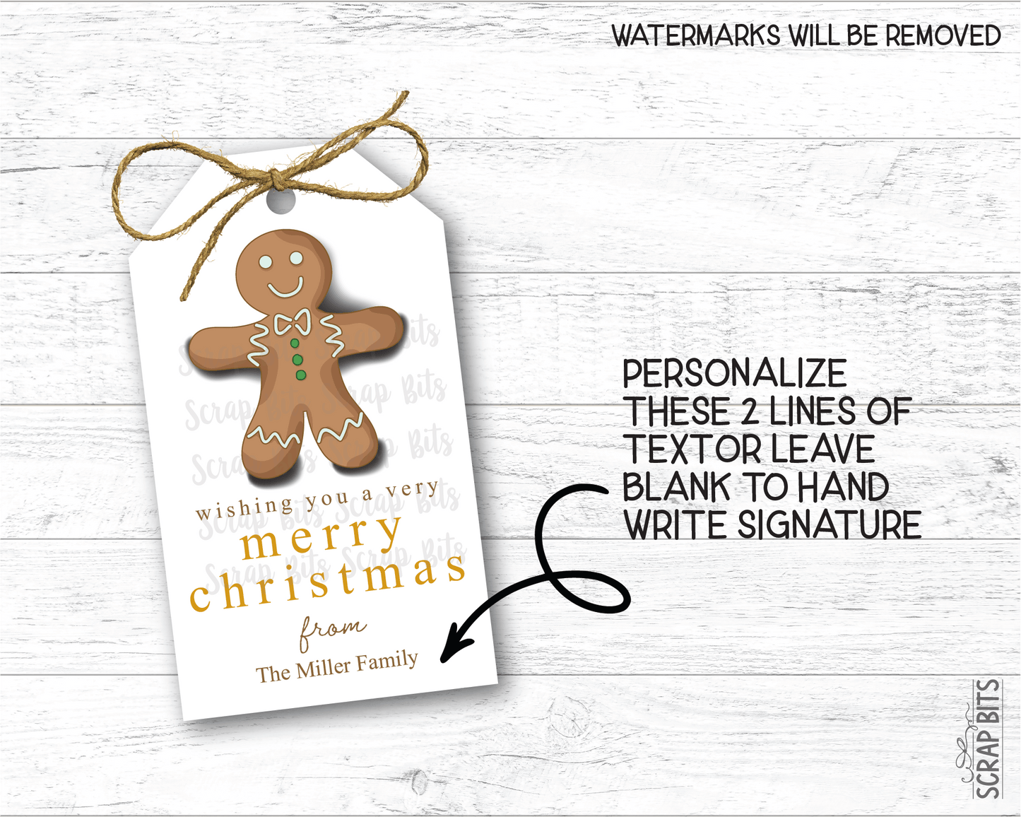 Gingerbread Cookie, Personalized Christmas Gift Tags - Scrap Bits