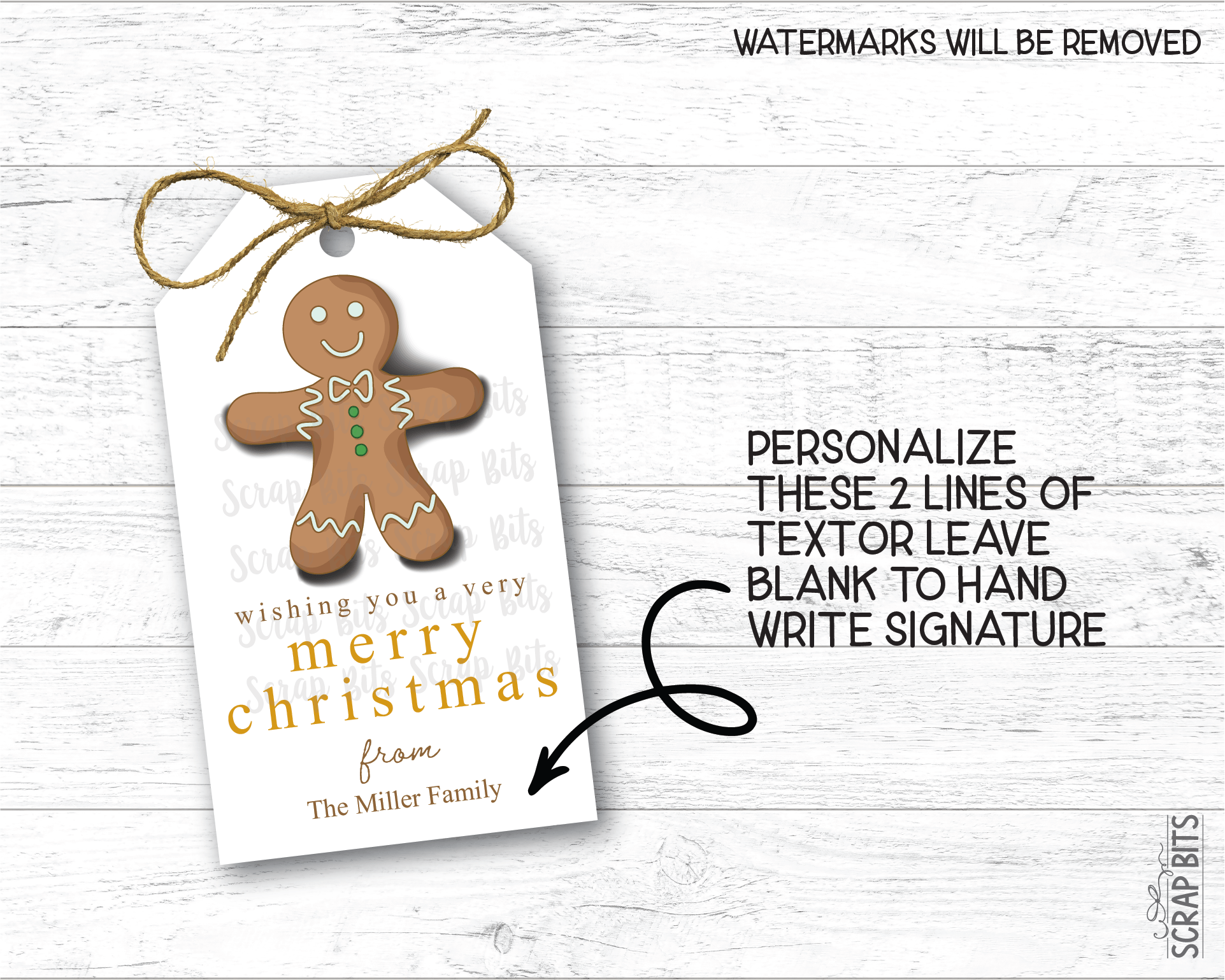Gingerbread Cookie, Personalized Christmas Gift Tags - Scrap Bits