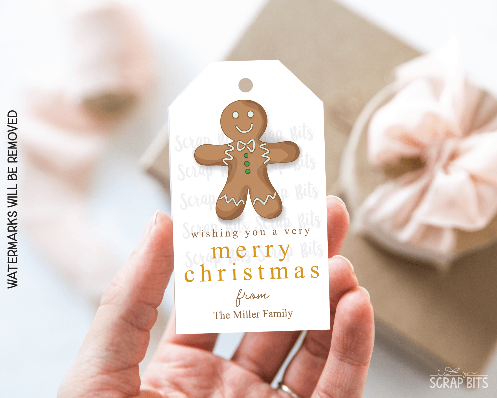 Gingerbread Cookie, Personalized Christmas Gift Tags - Scrap Bits
