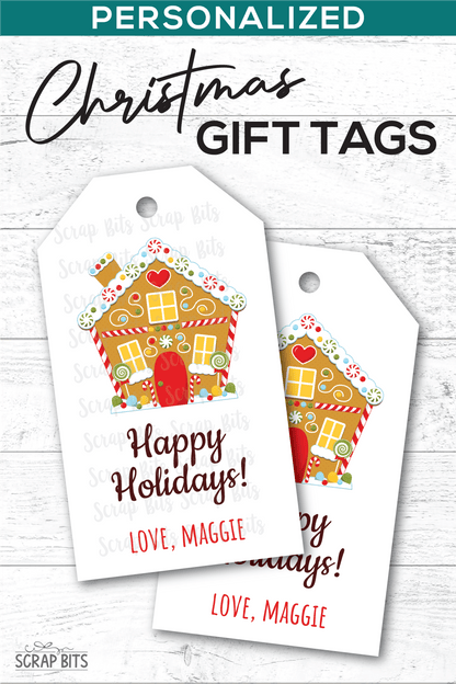 Gingerbread House Happy Holidays. Personalized Christmas Gift Tags - Scrap Bits