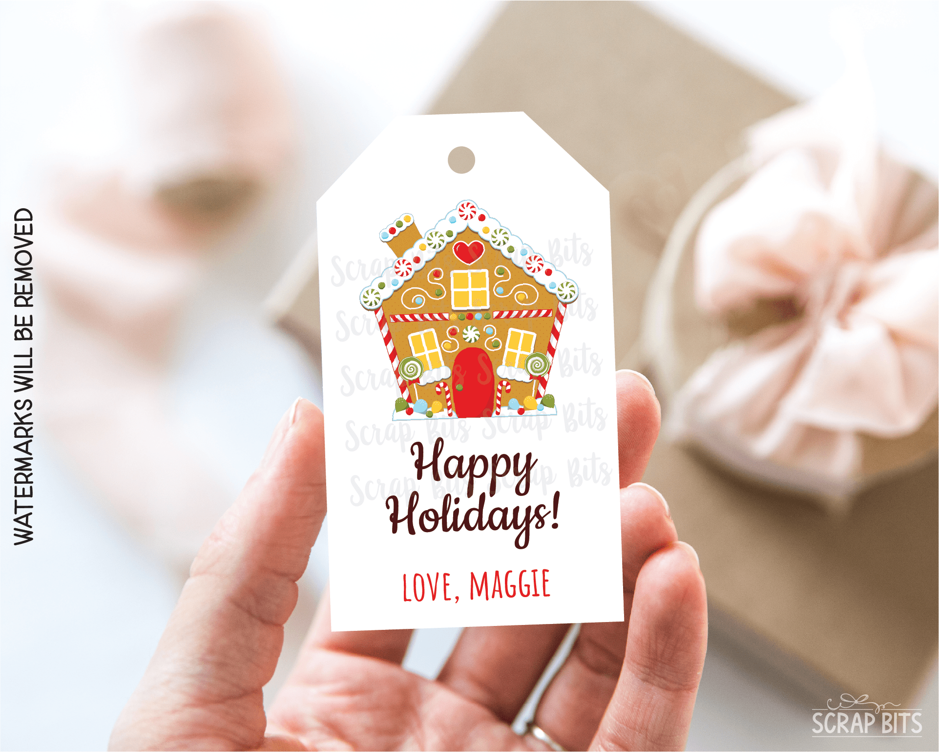 Gingerbread House Happy Holidays. Personalized Christmas Gift Tags - Scrap Bits