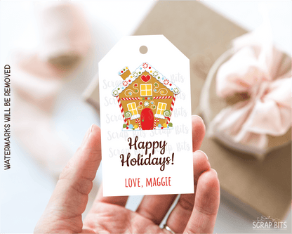 Gingerbread House Happy Holidays. Personalized Christmas Gift Tags - Scrap Bits